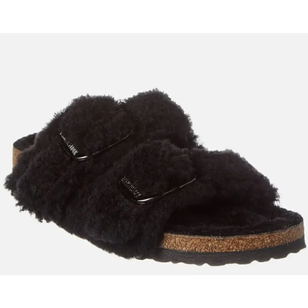 Birkenstock Arizona Big Buckle Narrow Shearling Sandal Women's size 41/10 Black